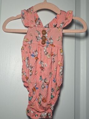 Posh Peanut Peach Floral Bunny Baby Romper